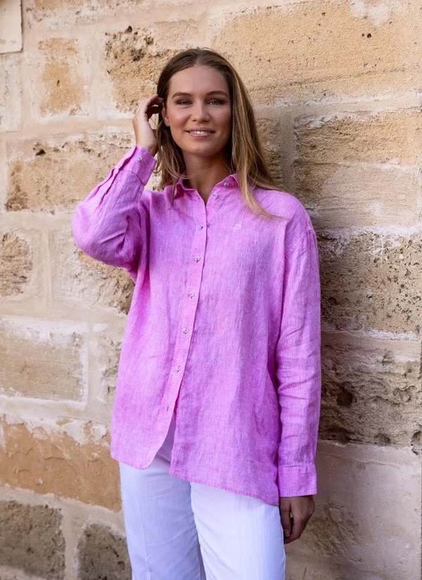 Pelle P Linen Breeze Shirt W Cyclamen Melange - Pelle P