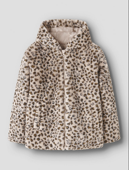 Name It Mila Jacket W Hood Oxford Tan/Leo - Name It