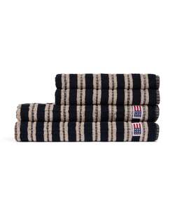 Stripet frottéhåndkle, blackish navy/beige  - Lexington