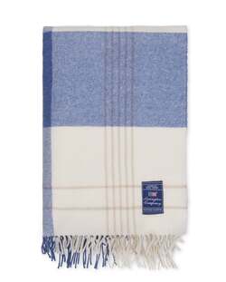 Blå/beige rutet pledd i resirkulert ull  - Lexington
