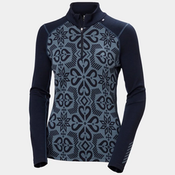 hh LIFA® Merino Midweight Graphic Half-Zip Base Layer Dame Navy Nordic - Helly Hansen