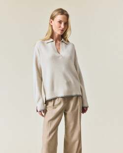 Strikket polo-genser i merinoull  - Lexington