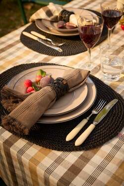 Stripet lin/bomull-serviett med frynser  - Lexington