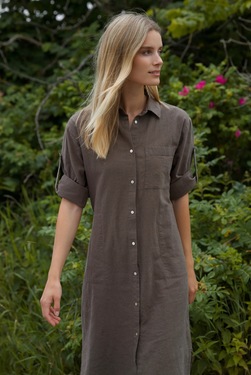 Blue Dixi Cotton/Linen Dress bark - Blue Sportswear