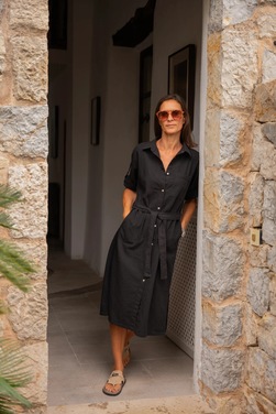 Blue Dixi Cotton/Linen Dress Black - Blue Sportswear