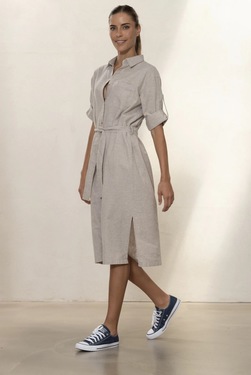 Blue Dixi Cotton/Linen Dress Khaki Melange - Blue Sportswear
